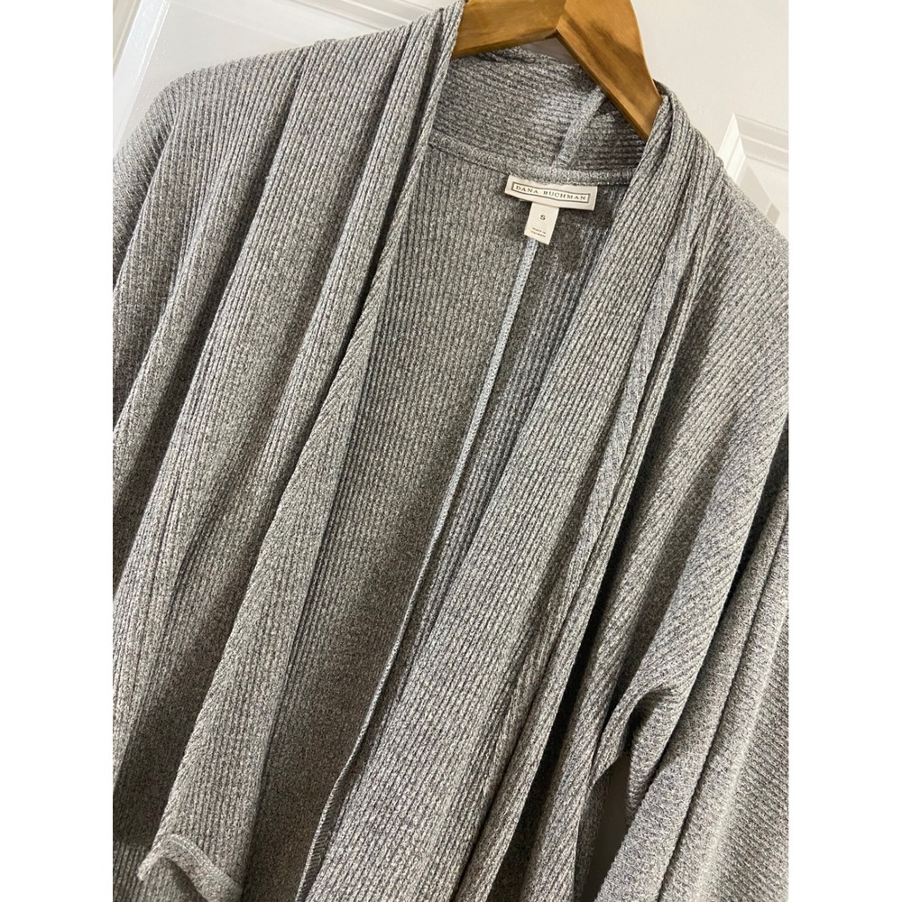 Dana Buchman Heather Gray Ribbed Open Front Cardigan Pockets Small